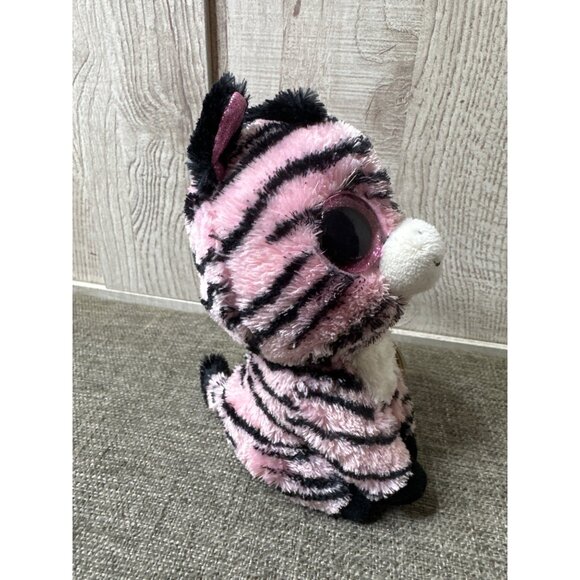 Ty Beanie Boo Zoey Zebra Plush Toy Pink & Black Striped 6" Stuffed Animal - Picture 4 of 8